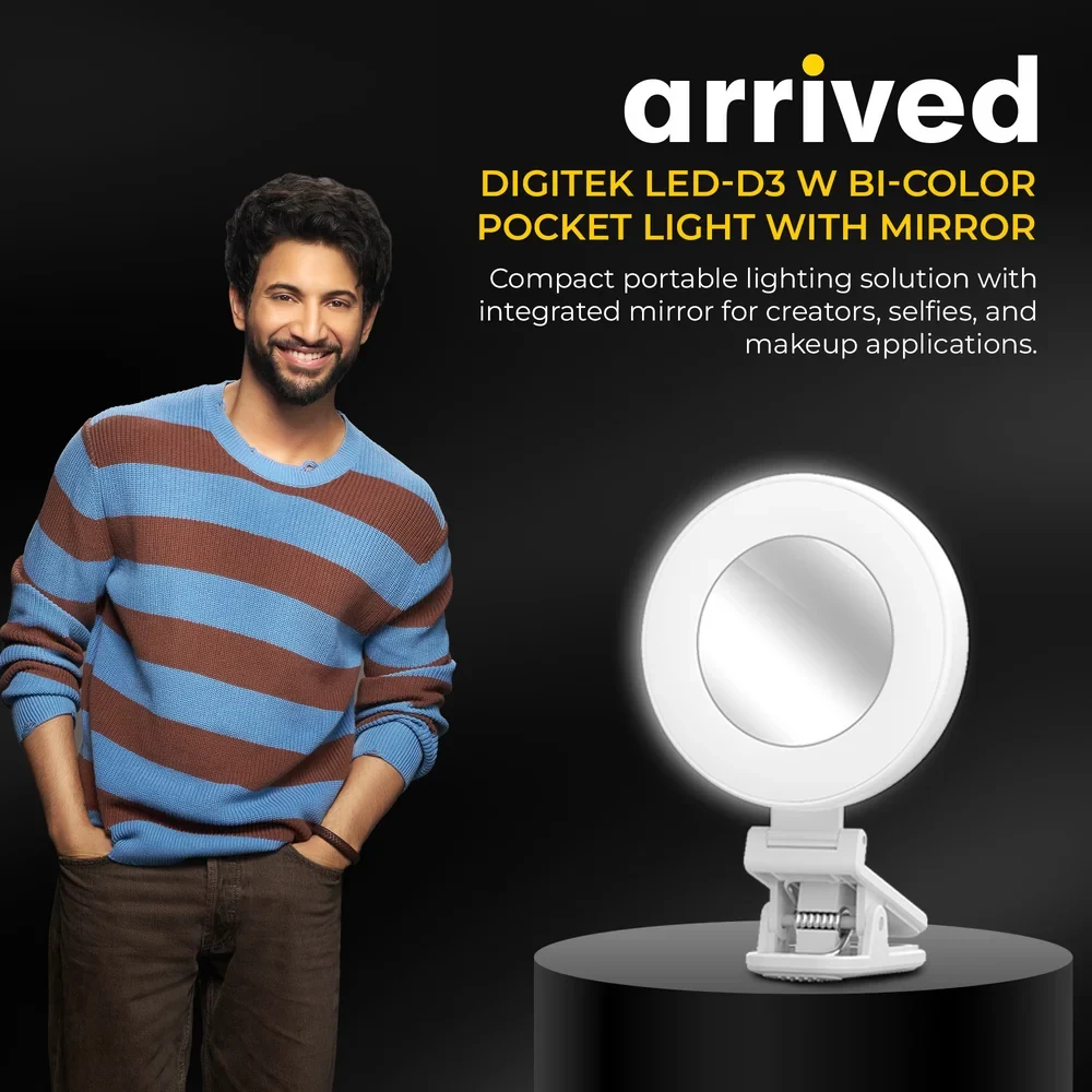 DigiTek Portable Bi-Color LED Video Light With Mirror | Built In Battery (D3 W) view 3
